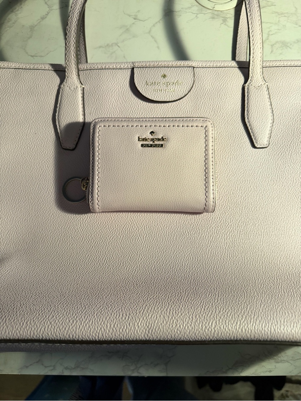 kate spade Pale Pink Pebbled Leather Tote with Card Wallet